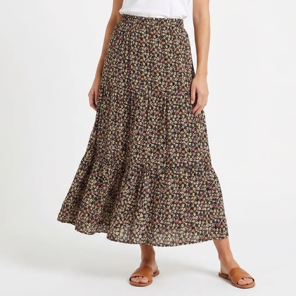 Mimi Chica Black Floral Ditsy Tiered Maxi Skirt Large Boho